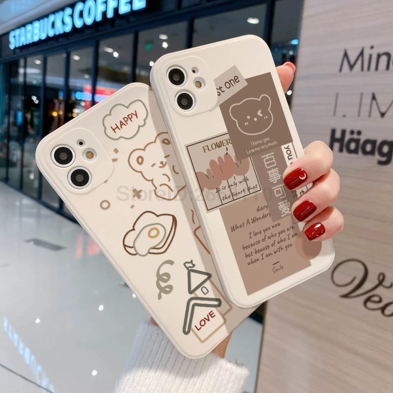 Case for iphone 11 Case Iphone 13 12 14 Pro Max XS X XR 7 8 Plus 12 Mini SE 2020 6s Funda Cartoon Bear 14 Plus Protective Cover