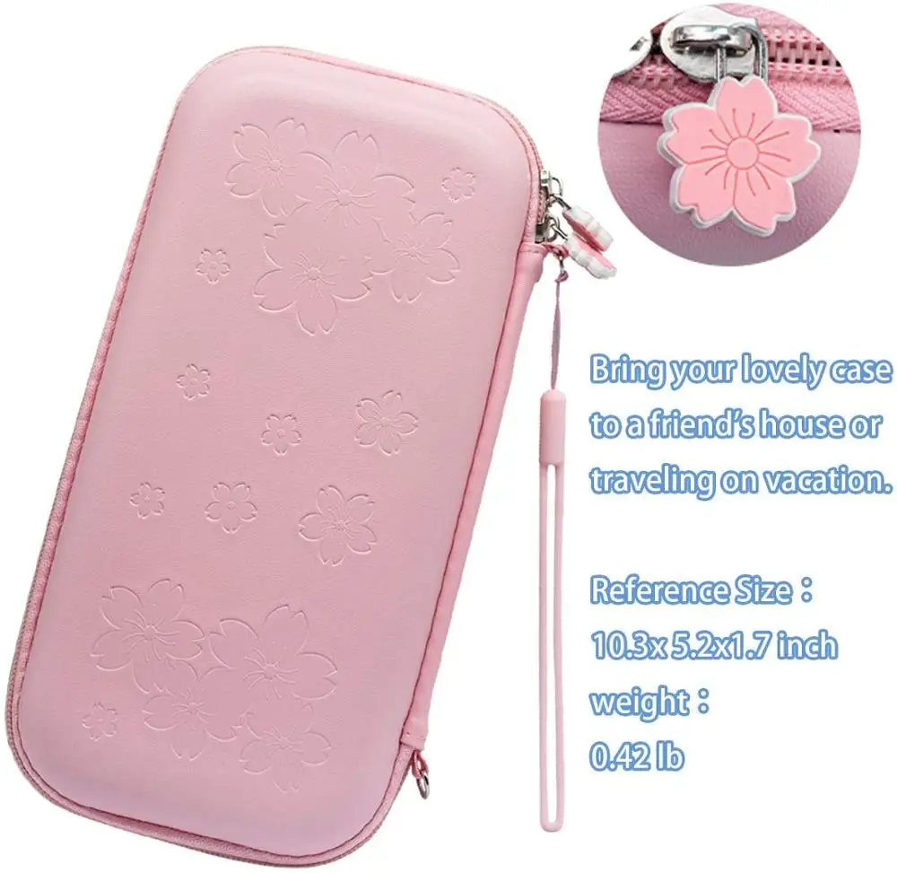 Pink Travel Case Accessories For Nintendo Switch Lite Cute Sakura Poch Carrying Bag With Strap Stand Temper Film Glass Protector