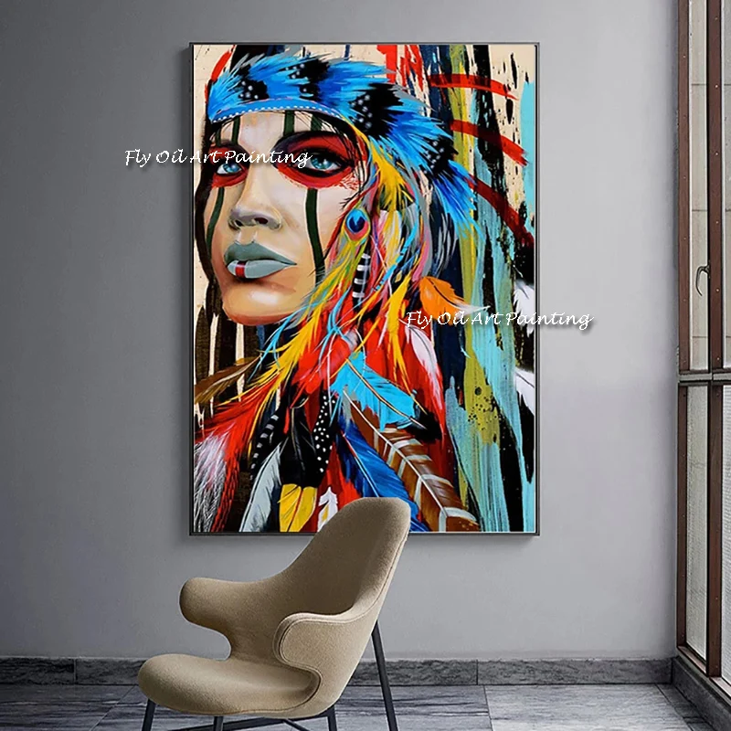 

Abstract African Scandinavian Woman Face Blue Gray Morden Oil Painting Art on Canvas Posters Wall Art for Living Room Decor