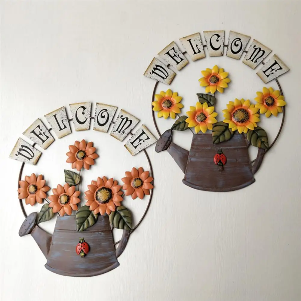 Garden Wall Art Decor Tin Sign Plaque Wall Decor Sunflower Iron Hanging Ornament Welcome Letter Living Room Wall Decor Pendant