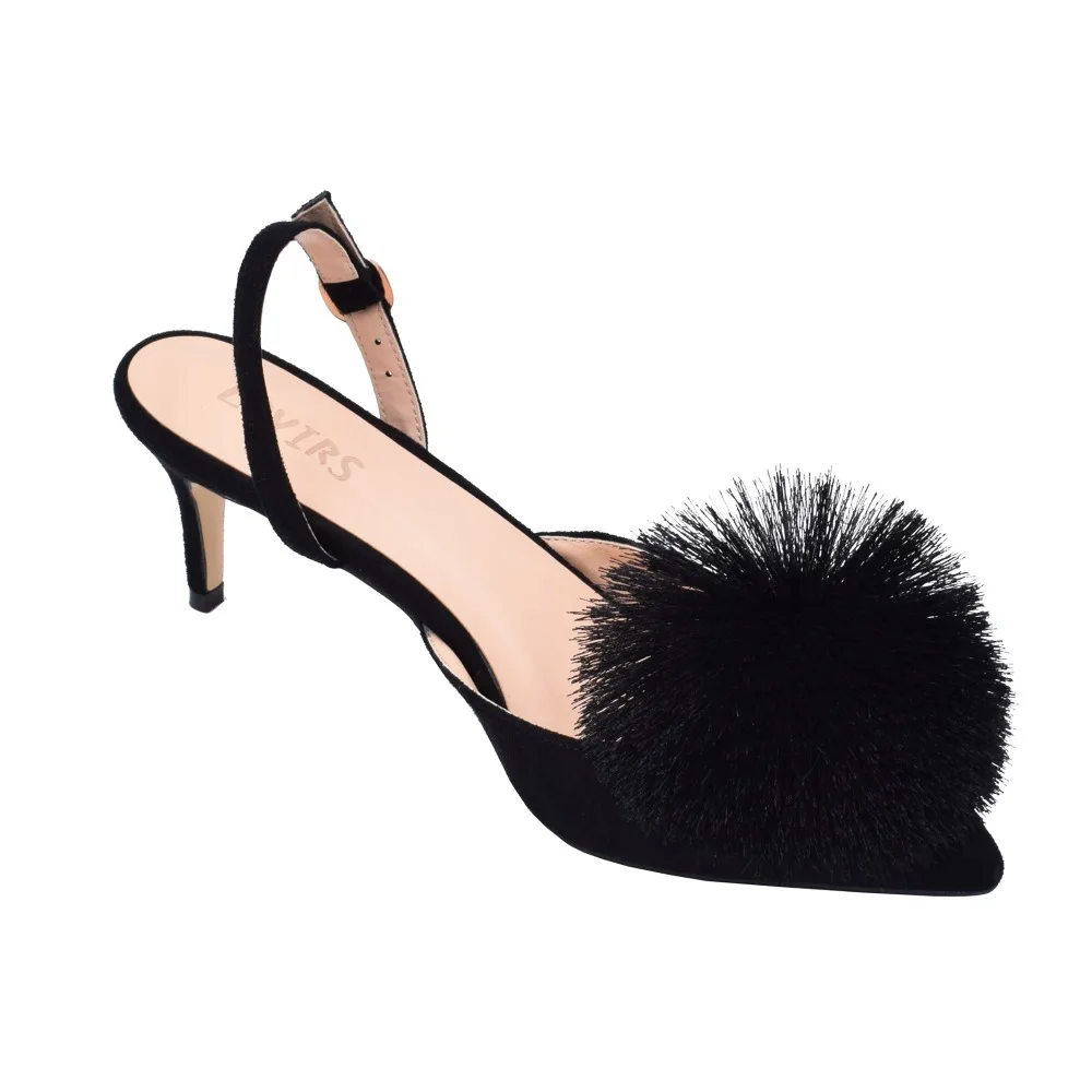 Lovirs donna carino Pom-poms tacchi a spillo décolleté in velluto décolleté con cinturino a punta tacco basso 6.5cm sandali con tacco scarpe da sera