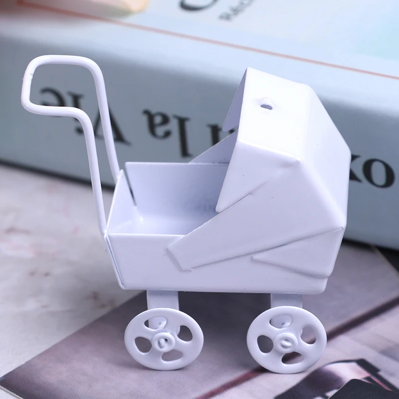 White Baby Stroller Pram Model Kids Toy DIY Miniature Dollhouse Plastic Stroller Bike Car Doll Accessories gift for baby