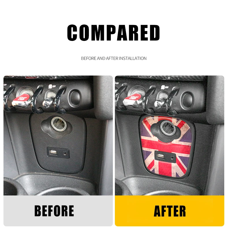 Union Jack AUX Cigarette Lighter USB Dashboard Panel 3D Soft Cover Sticker  for Mini Cooper S F55 F56 F 56 Car Auto Accessories