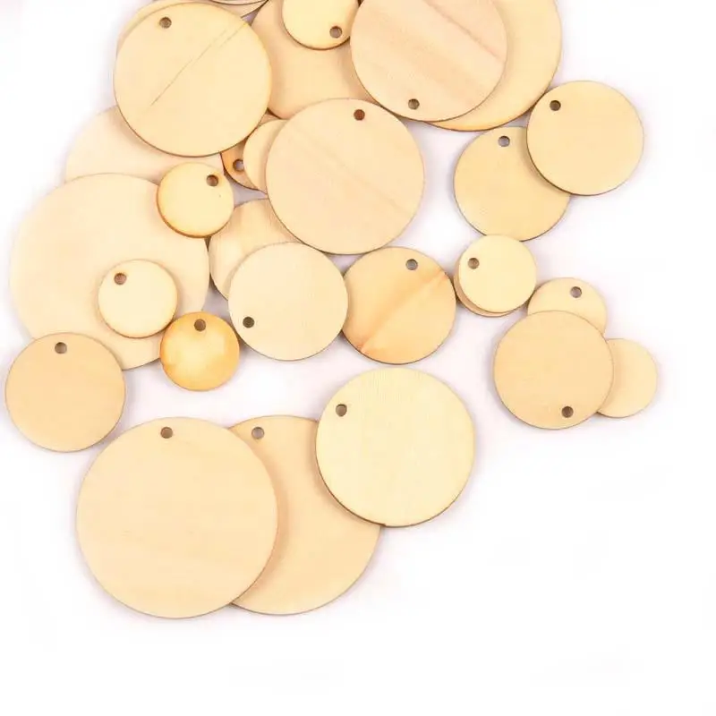 50pcs Round Pack Wooden 2cm 3cm 4cm 5cm Circles Natural Discs Blank Signs Crafts Wedding Party Gift Label Hang Tag Cards