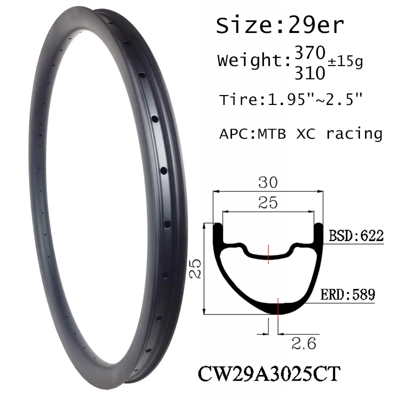 Newest Style Carbon Asymmetric MTB Rm 29er 30x25Mm Double Walls Hookless Clincher Tubeless 29Inch Offset Designed Cycling Wheel