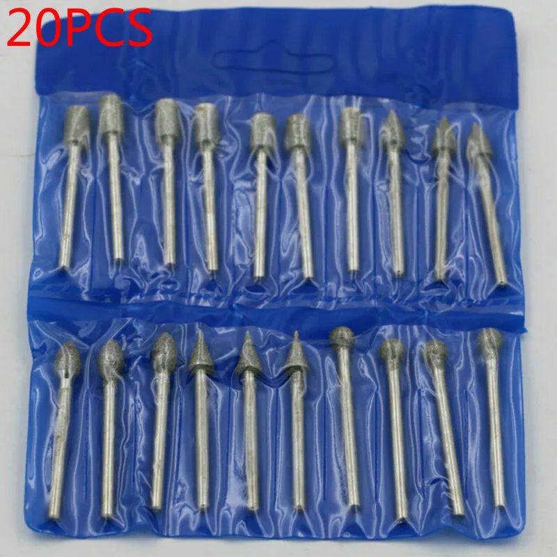 Imagem -03 - Aço de Alta Velocidade Gravura Broca Grupo Diamantes Fresa Moagem Cabeça Dremel Acessórios mm 20 Pcs Set