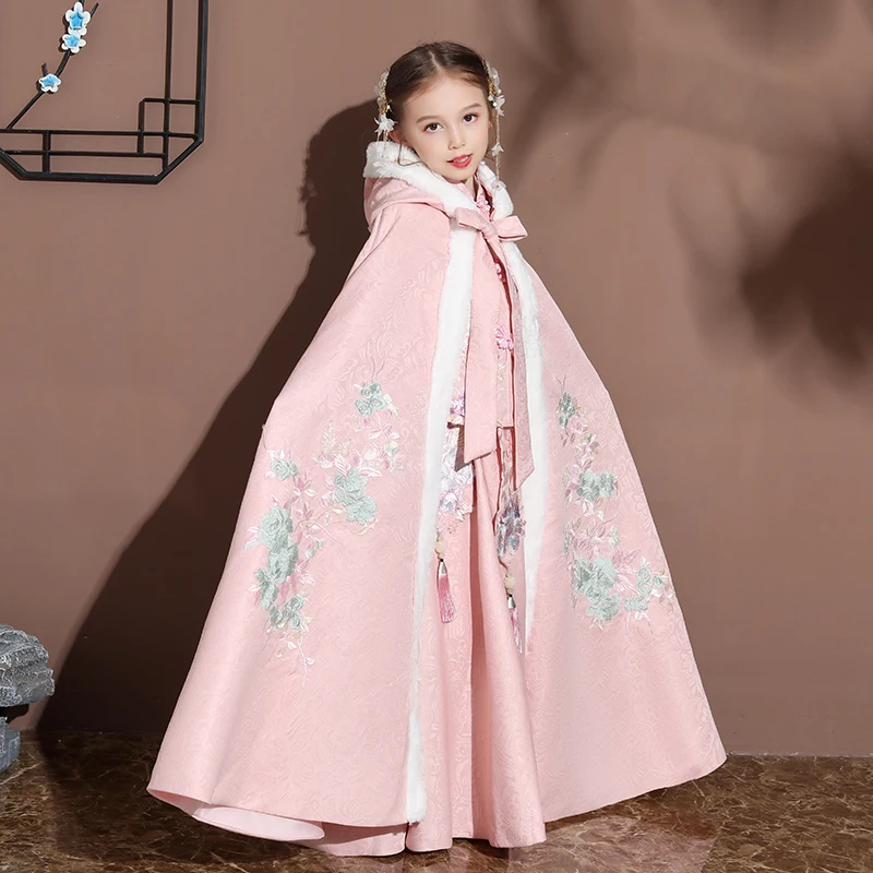 

Girl's Hanfu Cape Winter New Arrived Cloak Embroidery Cloak Chinese Children Ancient Style Mantle Kids New Year's Wear Keep Warm