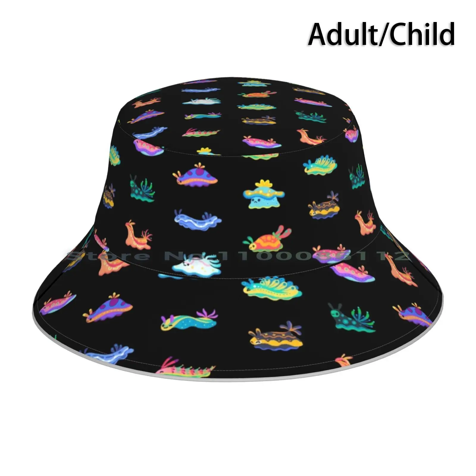 Sea Slug-Black Bucket Hat Sun Cap Nudibranch Sea Slug Marine Life Ocean Fish Aquarium Cute Animal Kids Children Pattern Kawaii