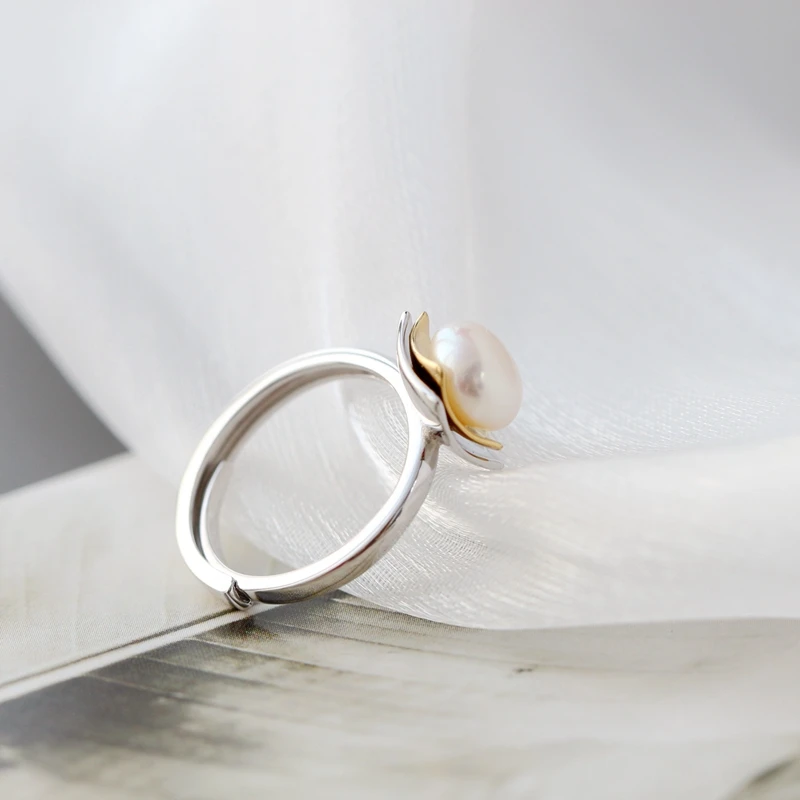 Authentic 925 Sterling Silver Fashion 8mm Natural Pearl Opening Adjustable Rings For Women Fine Jewelry Christmas Gift