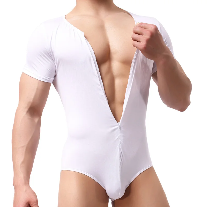 KUDYZON Men Slim Body Bodybuilding Undershirts Corset Modal Bodysuit One Piece Sheer Underwear Romper Sexy Fitness Shapewear