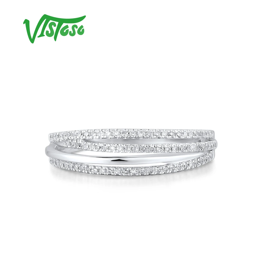 VISTOSO Pure 14K 585 White Gold Rings For Women Sparkling Diamond Twine Ring Promise Engagement Anniversary Gift Fine Jewelry