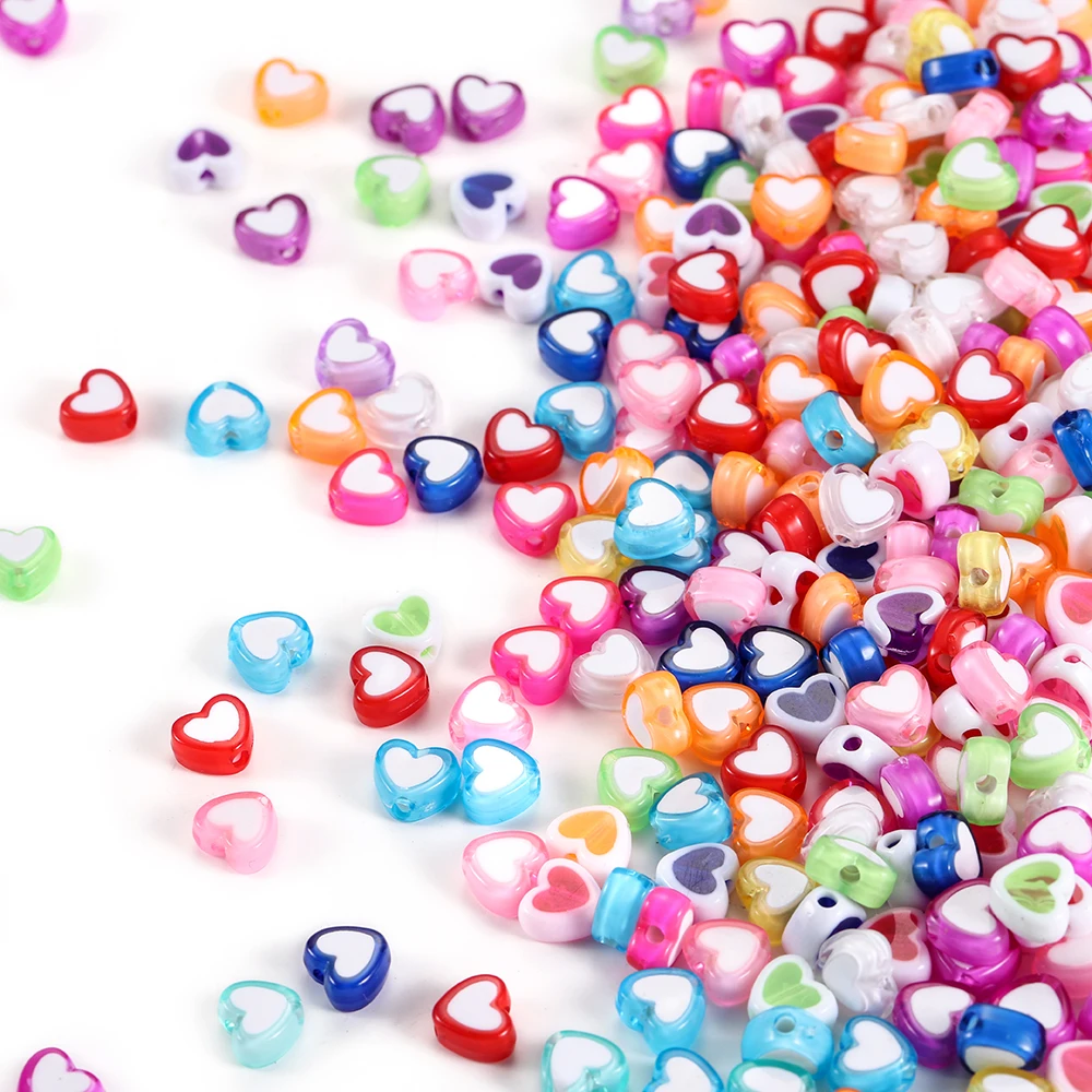 50pcs Love Heart Acrylic Bead Loose Spacer Beads For DIY Bracelet Necklace Jewelry Making Needlework Accessories