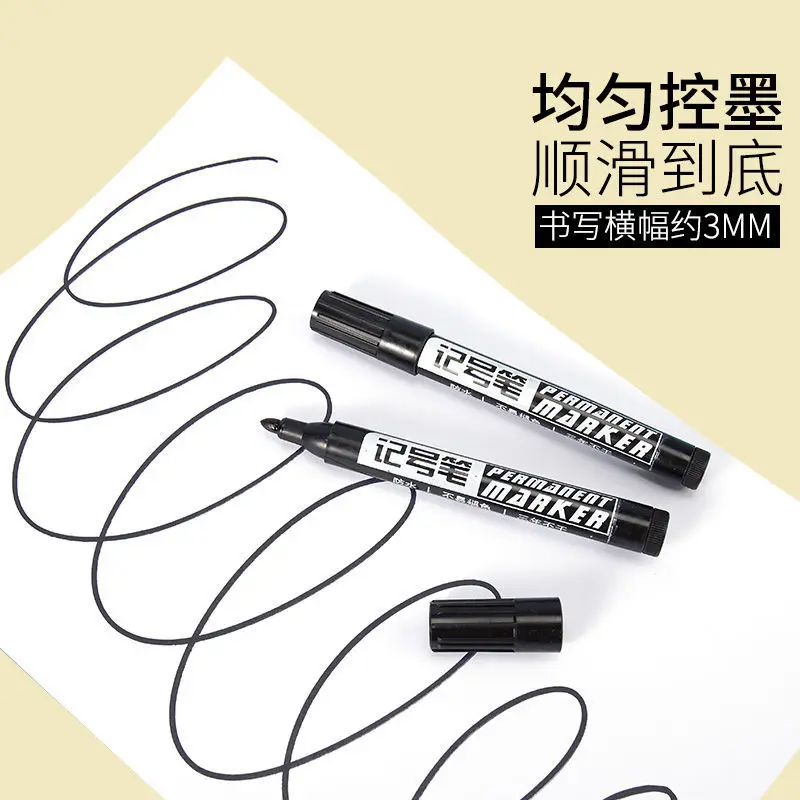 10pcs Permanent Paint Marker Pen Oily Waterproof Black Pen for Tyre Markers Quick Drying Signature Pen Stationery Supplies