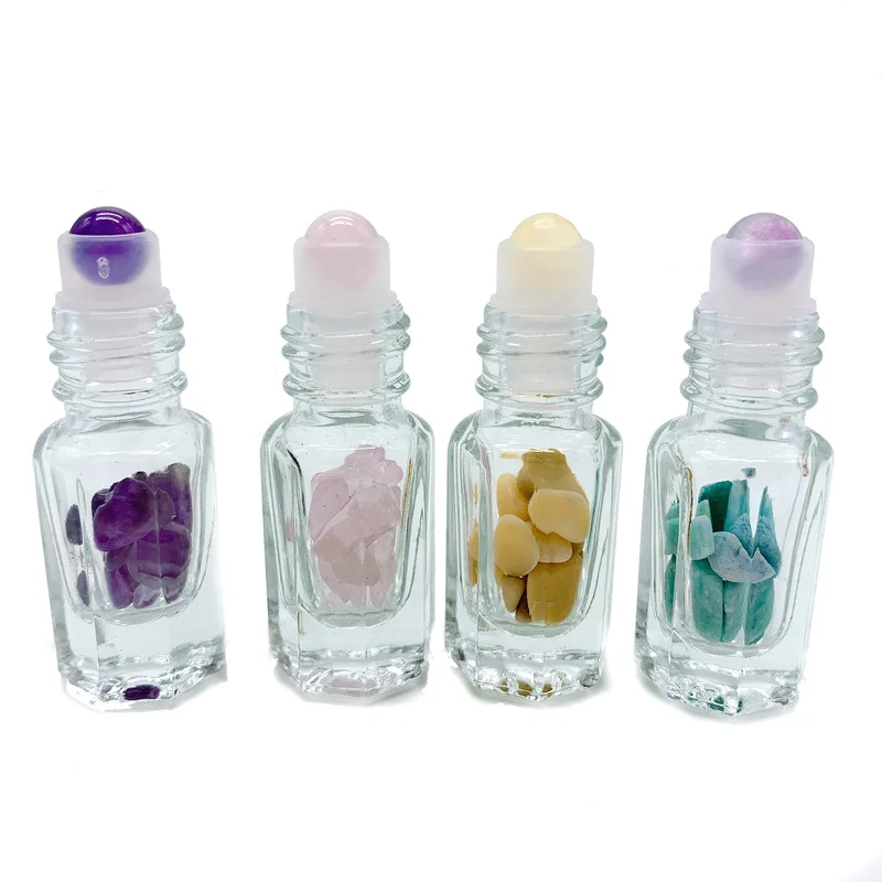 3ml Gemstone Quartz Roller Refillable Perfume Essential Oil Bottle Eye Roll Bottle Amethyst Garnet Lapis Lazuli 10pcs/lot P302