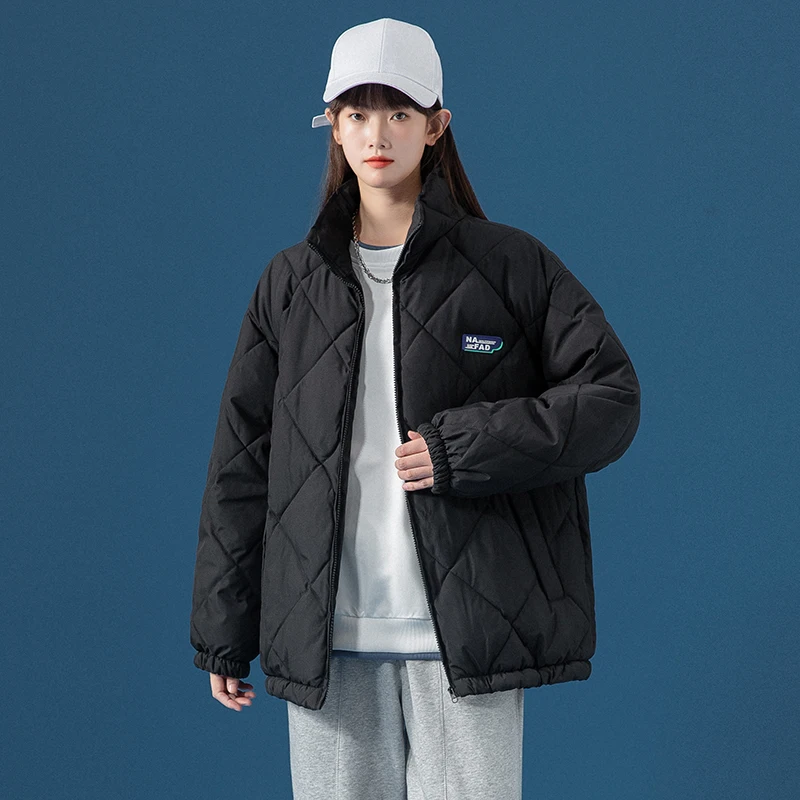 Inverno feminino 2021 nova jaqueta de verificação de diamante engrossado quente para baixo algodão parka casaco senhoras casual solto estilo coreano