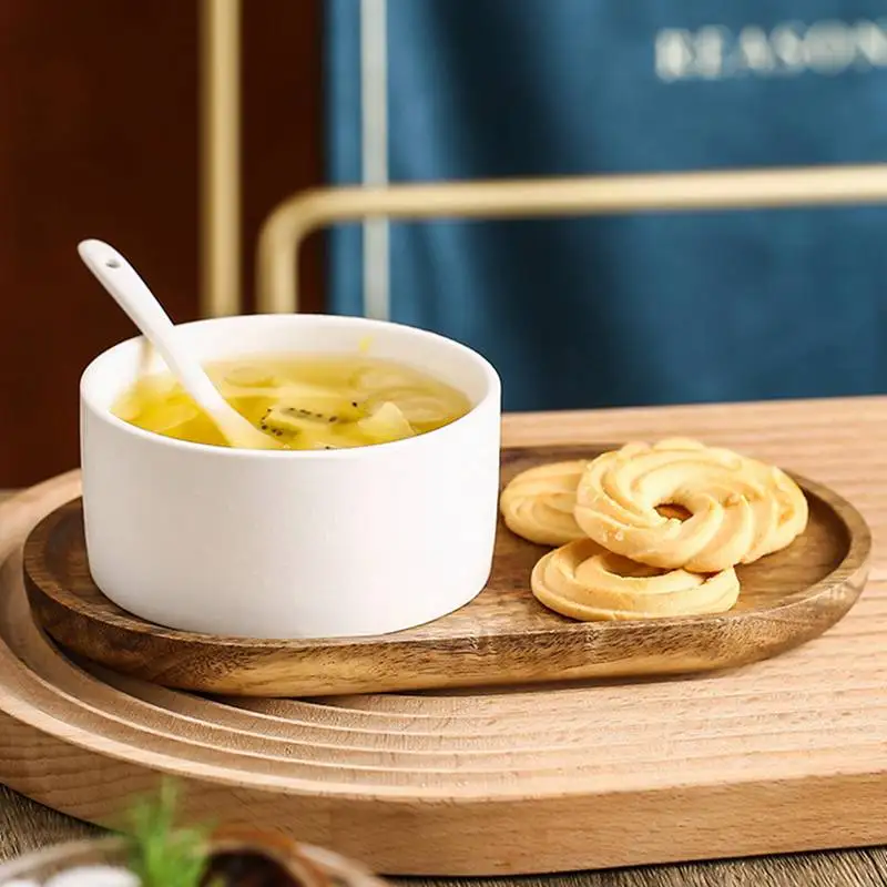 1 Pcs Serving Tray Oval Wood Natural Dessert Cup Tray Small Wooden Cheese Plate Tableware