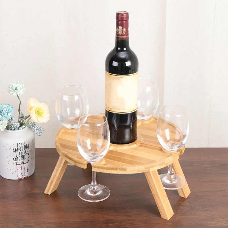 Wooden Outdoor Wine Table Folding Picnic-table With Glass Holder 2 In 1 Wine Glass Rack Outdoor Portable Picnic Folding Table