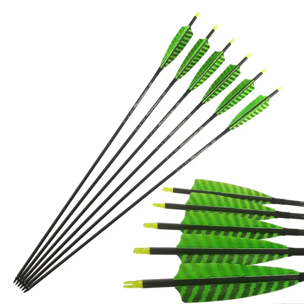 Pinals Archery Carbon Arrows Spine 300 340 400 500 600 100 Grain Points Nock Arrow for Compound Recurve Bows Hunting 12PCS