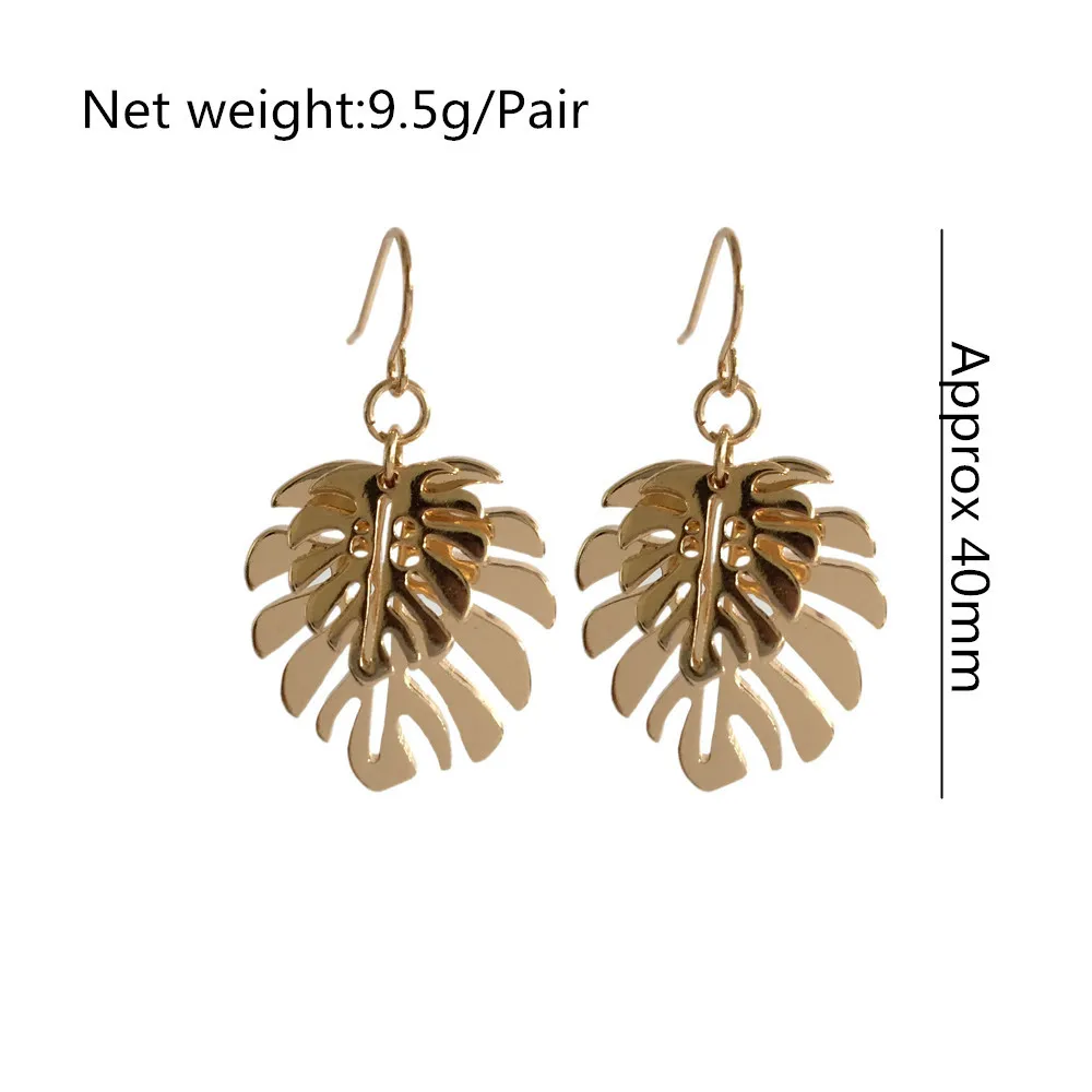 New Trend Gold Color Plating Monstera Leaf Overlap Drop Earrings For Women Girl Elegant Naturalism Casual  Jewelry Hot Summer