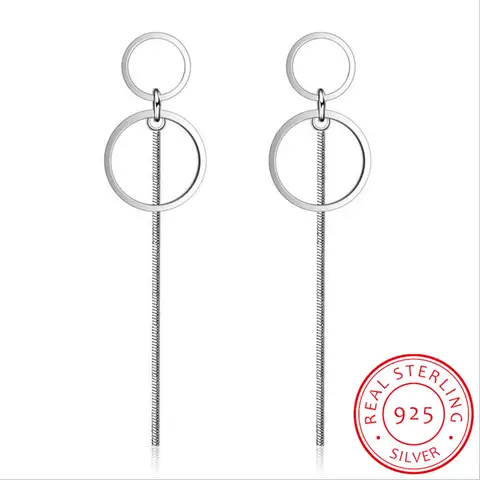 절묘한 간단한 패션 925 스털링 실버 서클 술 긴 귀걸이 귀 라인 여성 쥬얼리 boucle d' oreille Brincos S-E176