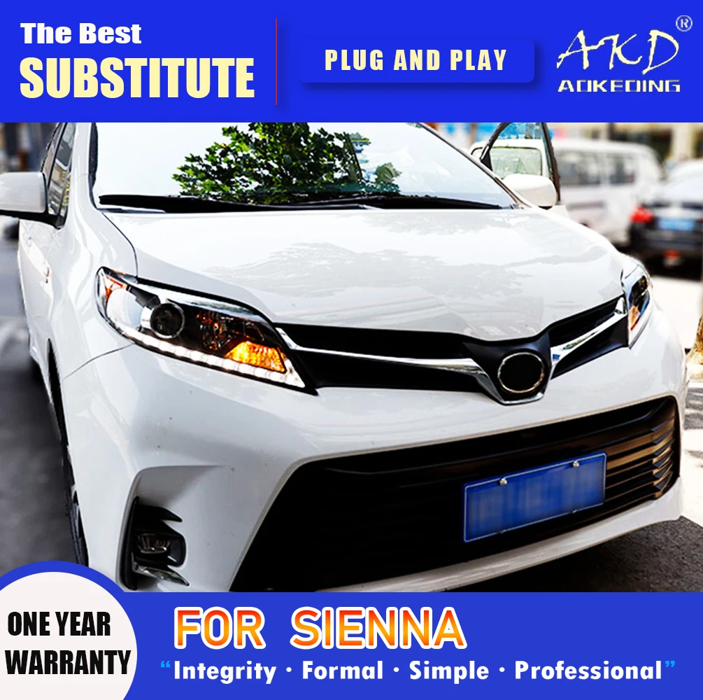 Akd Hoofd Lamp Voor Toyota Sienna Led Koplamp 2011-2019 Koplampen Sienna Drl Richtingaanwijzer Grootlicht Angel Eye projector Lens