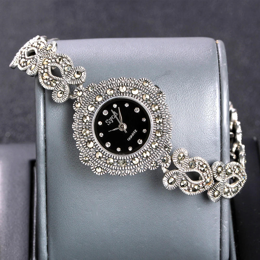 ZHJIASHUN Vintage 100% Silver 925 Watch For Women Retro 925 Sterling Silver Clock Female Fashion Bracelets Watch Jewelry