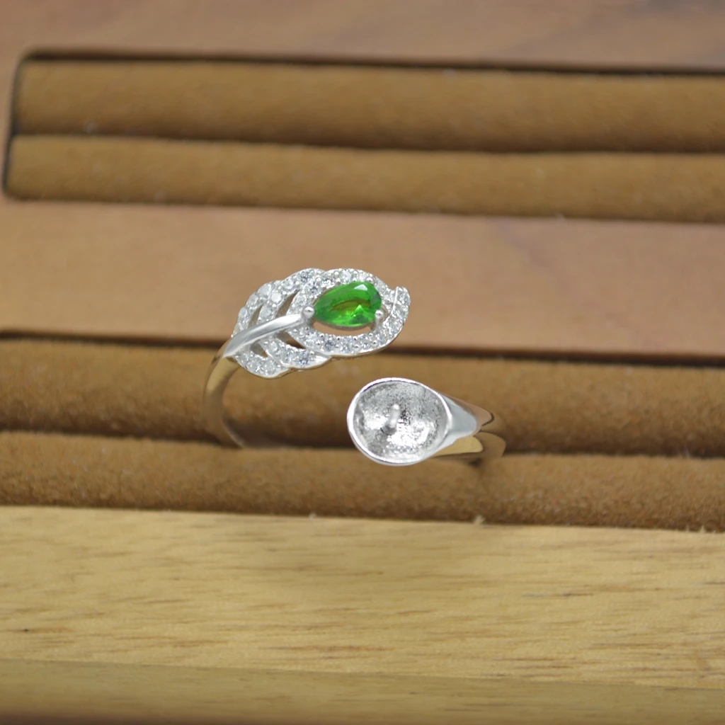 DIY Accessories S925 Sterling Silver Simple Feather Type Adjustable Opening Pearl Ring Mountings Female Jewelry Wholesale