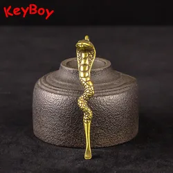 Retro Brass Cobra Ear Pick Car Key Chain Pendant Jewelry Creative Friends Gifts Pure Copper Chinese Zodiac Animal Snake Keyrings