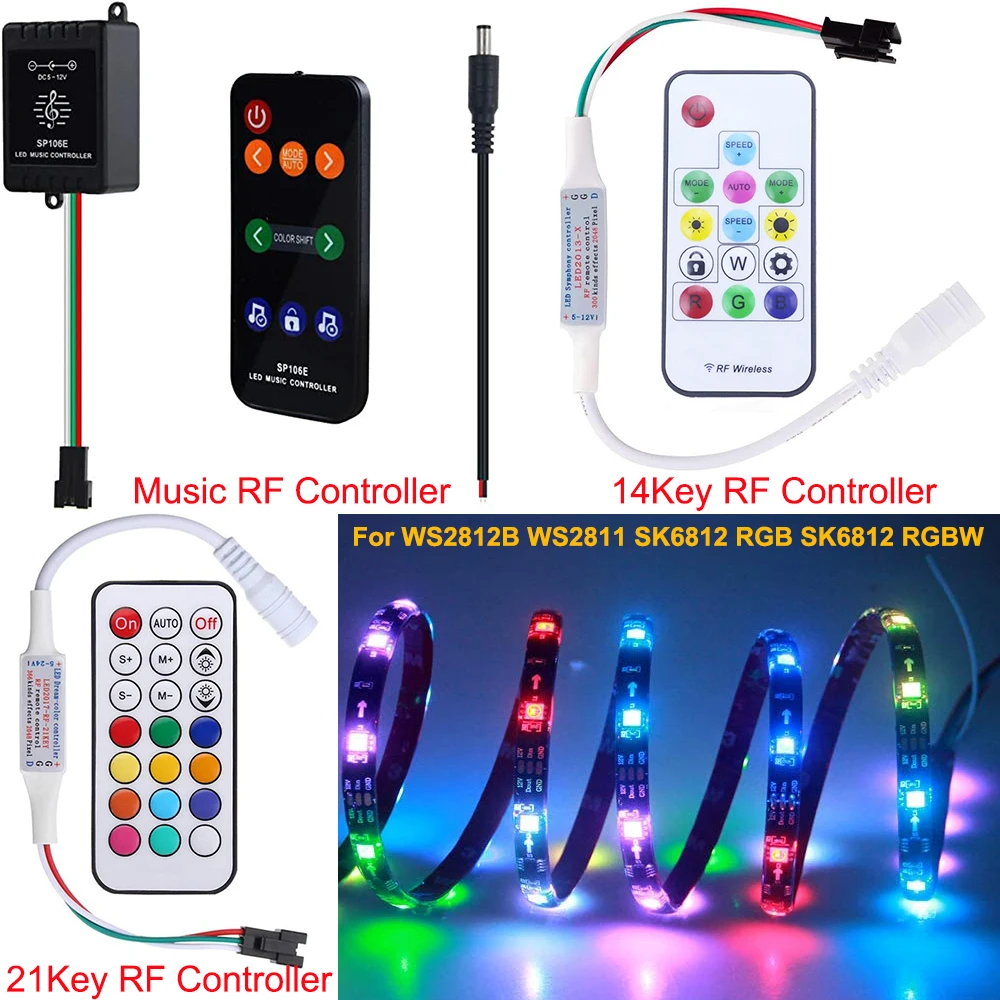 WS2811 WS2812B LED Controller Music Sound Activated Wireless RF Remote Dream Color LED Controller for WS2812 SK6812 SK6812-RGBW