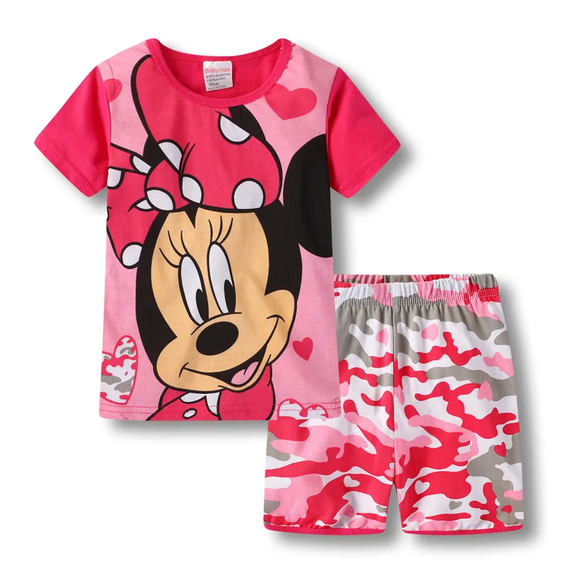 Conjunto de pijamas de algodón para niños, ropa de dormir infantil de manga corta con dibujos animados de Minnie, princesa y Minnie, traje para el