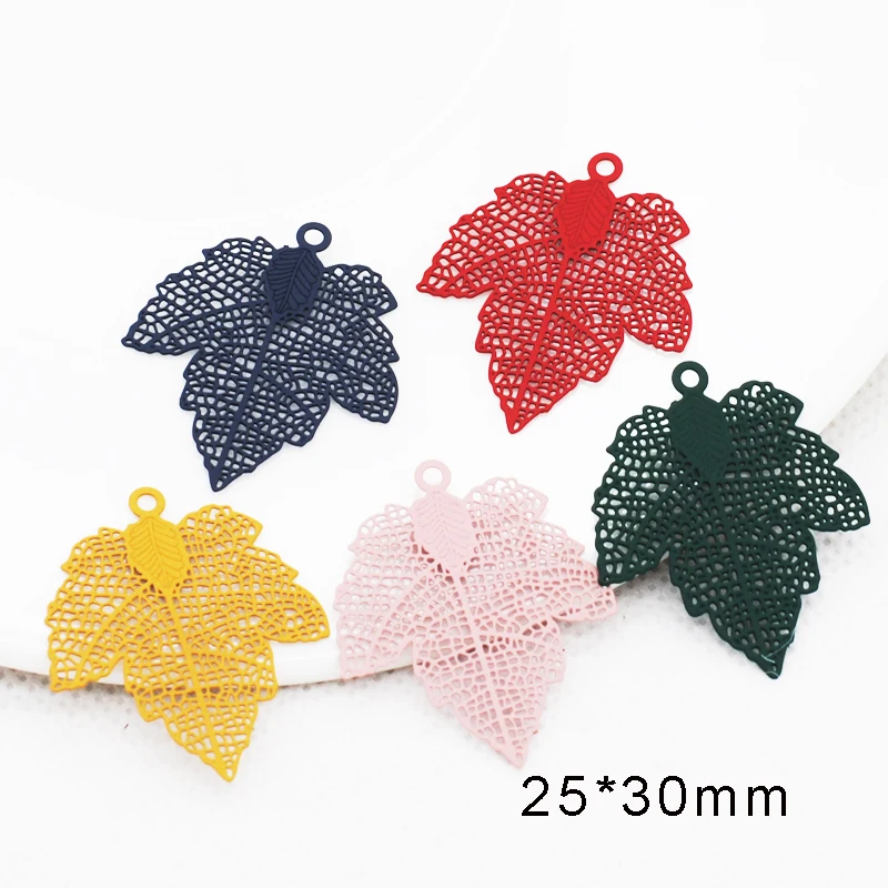 

20pcs/Lot Copper Hollow Out Filigree Maple leaves Connectors Painting Leaves Charms For Making Earrings 25*30mm