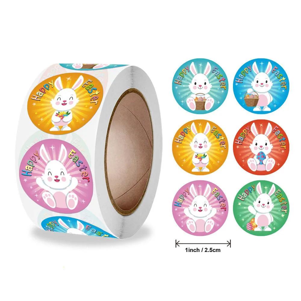 

500Pcs Easter Stickers Self Adhesive Paper Sticker Happy Easter Party Gift Package Envelope Seal Decoration Cake Baking Labels