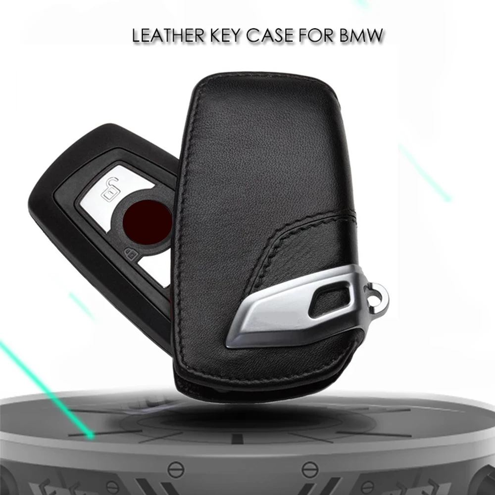 Key Case Bag Cover Fob Holder For BMW 3 5 7 Series X3 Sport Line Genuine Leather BLACK