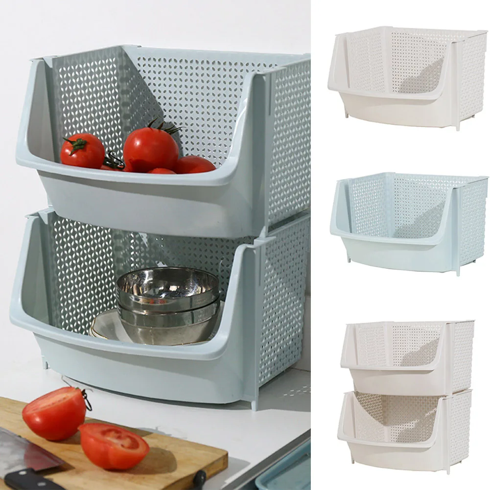 

Kitchen Storage Baskets Multi-functional Plastic Storage Shelf Hollow Design Vegetables Fruit Racks Stackable Organizer 1/2pcs