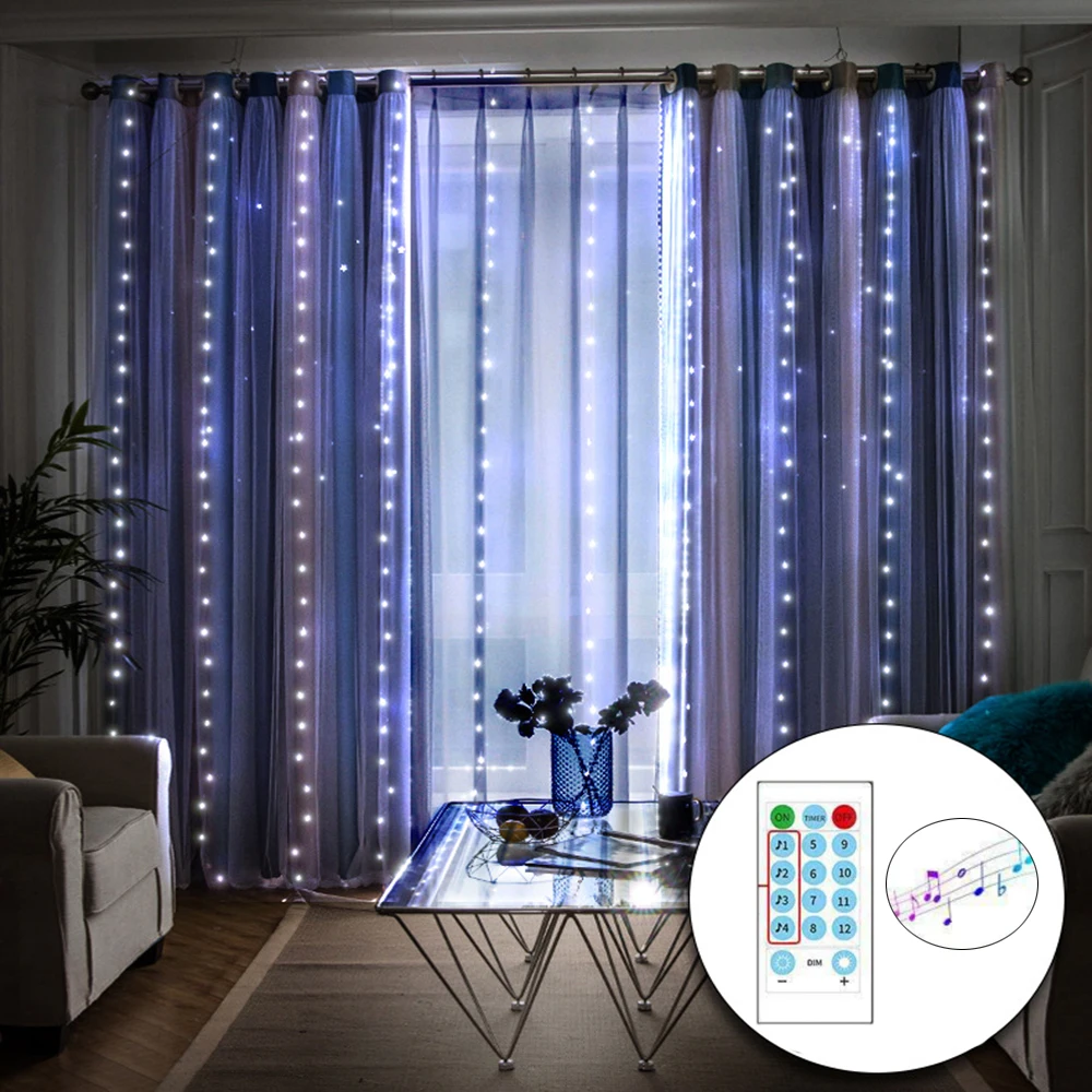 

Remote Control Icicle Curtain String Light USB Power Voice Control Christmas Fairy Garland Lamp for Home Wedding Party Decor