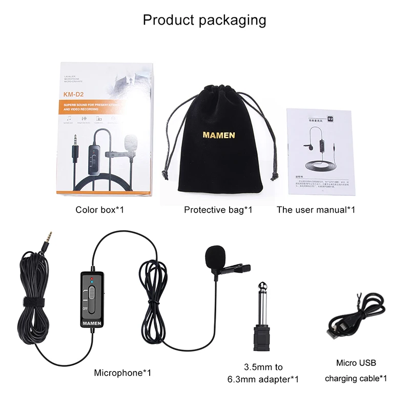 MAMEN KM-D2 microfono Lavalier 3.5mm risvolto registrazione microfone Video Mic per Youtube registrazione Video Mic per PC iPhone Android