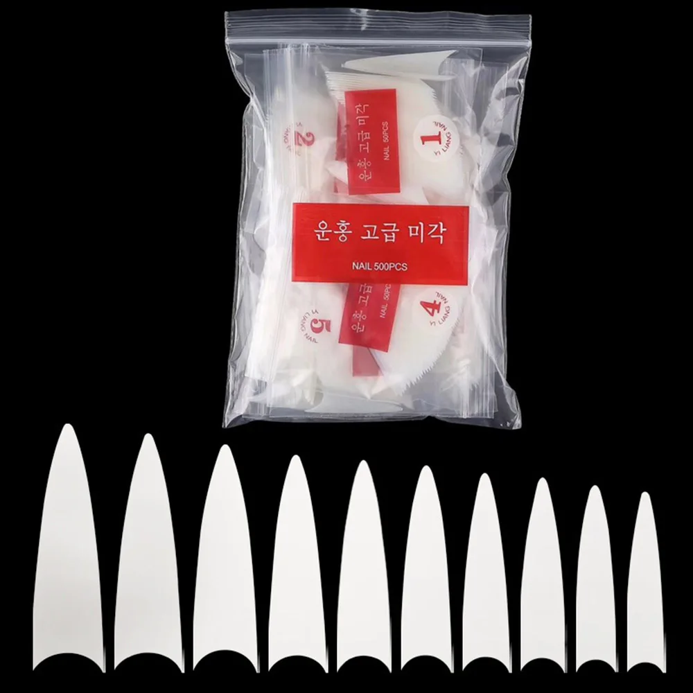 

500pcs/Bag French Long-Tips False Nails Tips Clear/Natural Half Cover Fake Nail Sharp Stiletto Artificial Acrylic Nail Extension