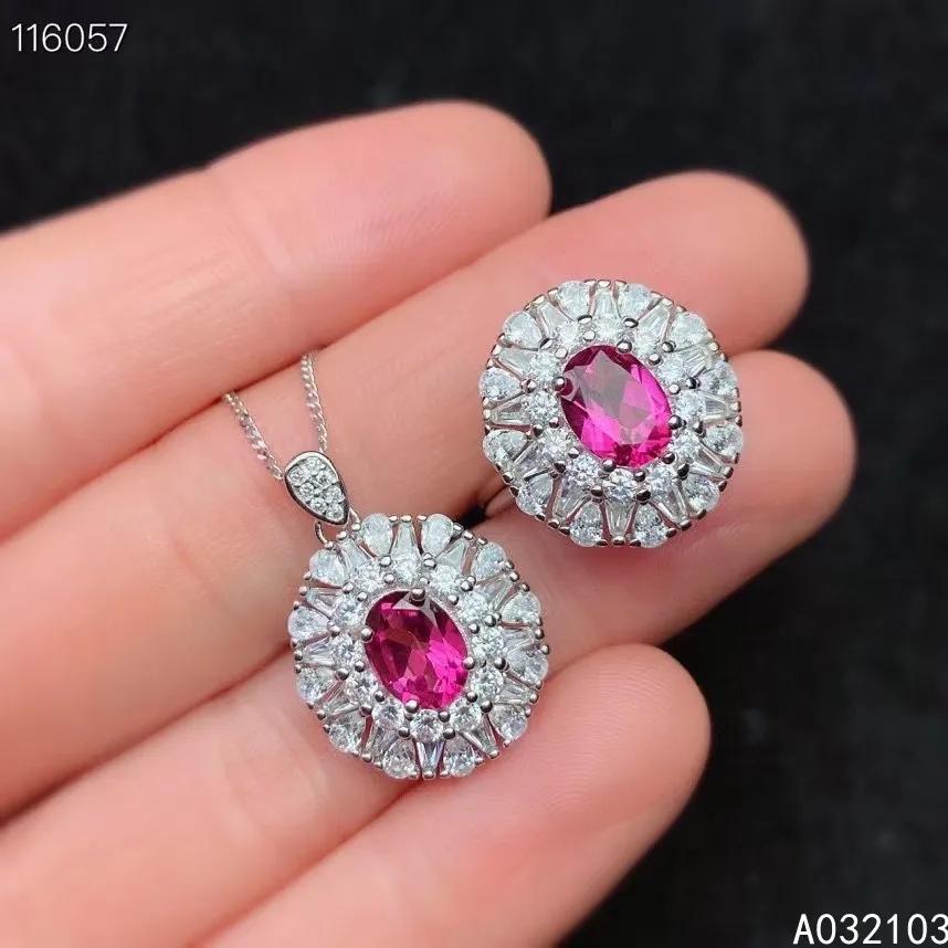 KJJEAXCMY fine jewelry 925 sterling silver inlaid natural pink topaz Women's elegant popular gem set support check