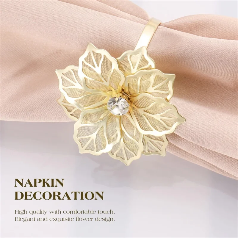 12pcs Alloy Napkin Ring Flower Rhinestone Design Towel Napkin Buckle Holders Wedding Party Dinner Table Decoration