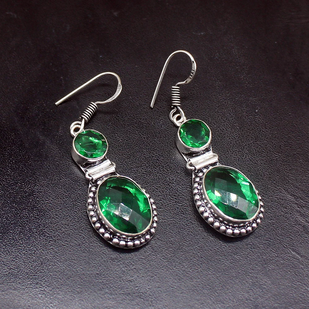 

Gemstonefactory Big Promotion 925 Silver Glorious Vintage Green Topaz Women Ladies Gifts Dangle Drop Earrings 20212089