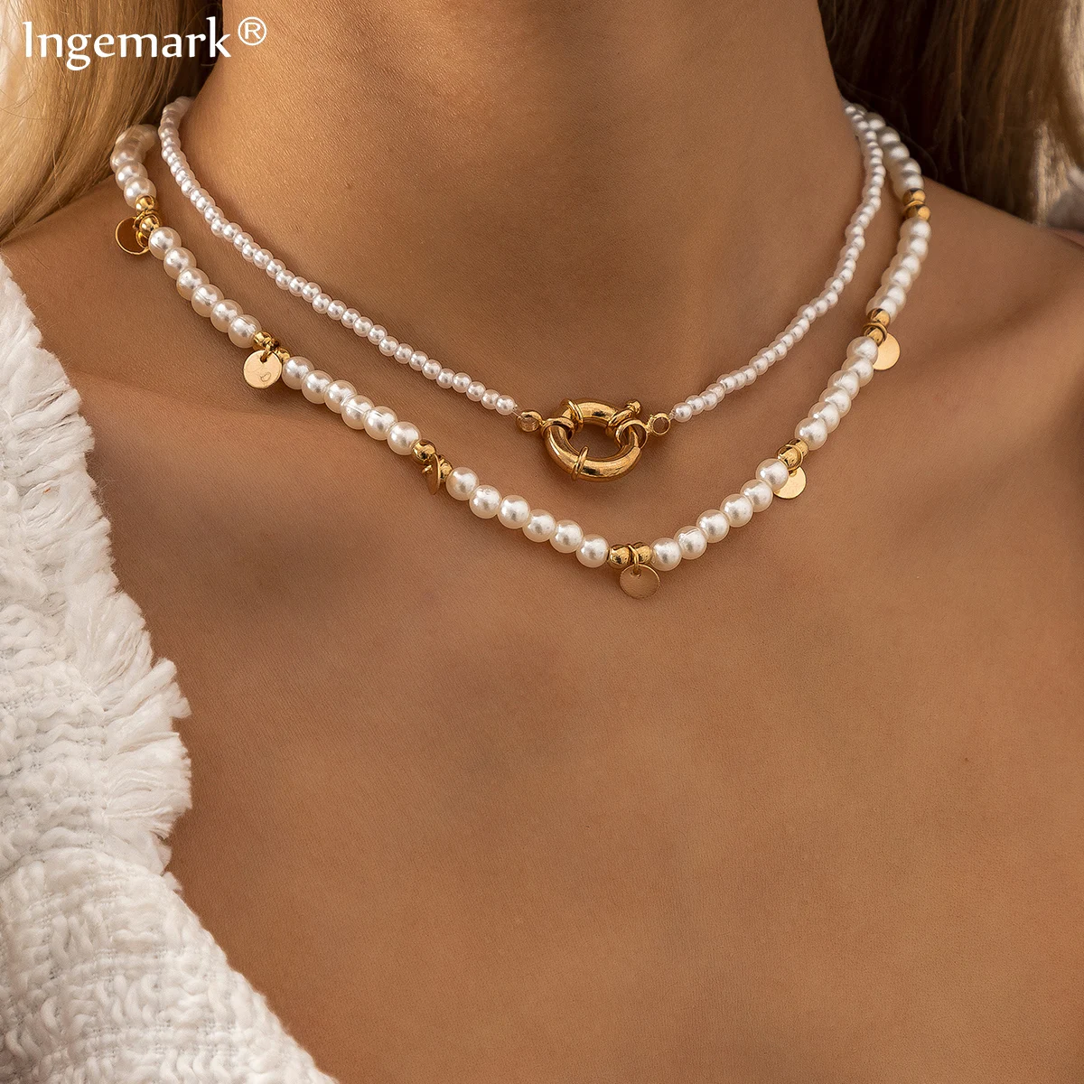 Collier ras du cou en Imitation de perles blanches pour femmes, élégant, chaîne de perles Kpop, bijoux esthétiques à la mode, 2 pièces/ensemble