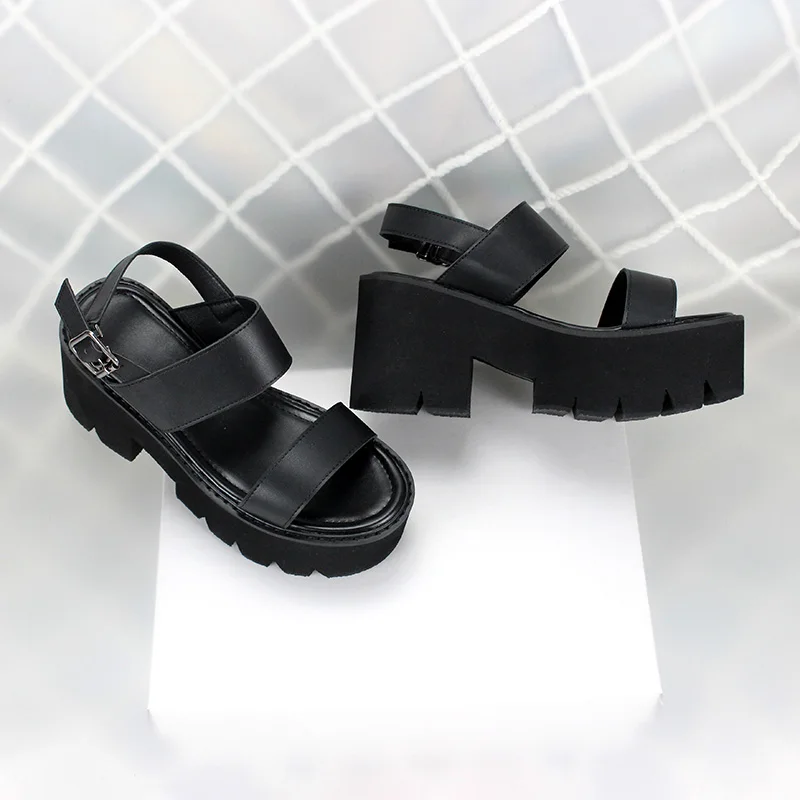 High Heels Platform Belt Lolita Sandals Women\'s Summer Roman Shoes Wedge Pump Anime Gothic Cosplay Black Female Sandals Pumps