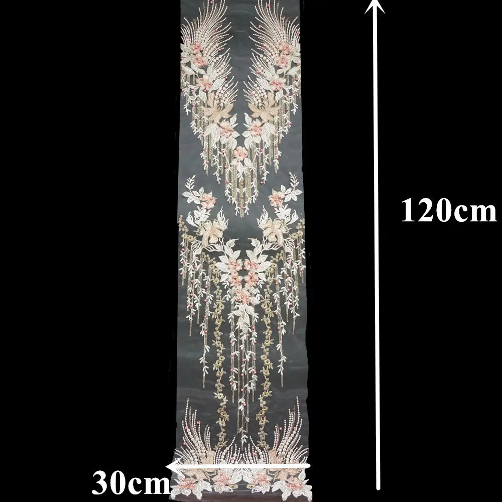 1 zestaw szampana koronki tkaniny kwiatowy frędzel koraliki z kryształu górskiego haftowane suknia ślubna aplikacje Mesh szyć łatka do sukni DIY