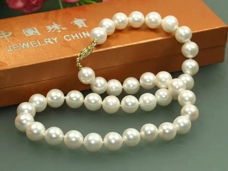 

18'' 9-10mm AAA++ Australian Akoya south seas white pearl necklace 14K