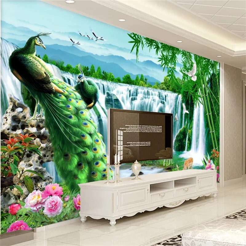 beibehang Custom wallpaper 3d peacock water aquatic treasure cornucopia landscape TV background wall papel de parede 3d фотообои