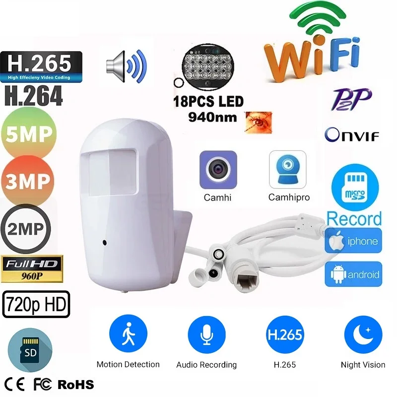 Camhi 2MP/5MP Wifi Camera Pir Style Indoor Mini Monitor di sicurezza Wireless 940IR Night Vision Audio a 2 vie H265 CCTV Slot per scheda SD