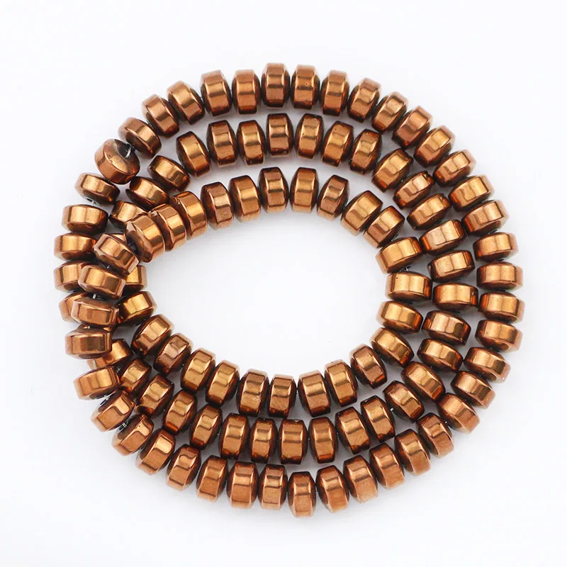 فواصل حجرية مستديرة من الهيماتيت الطبيعي لصنع الحلي ، حبات سائبة ، أسطوانة مسطحة ، نحاسي أحمر ، إكسسوارات أساور تصنعها بنفسك ، 3 تقسم ، 4 ، 6 ، 8 #4