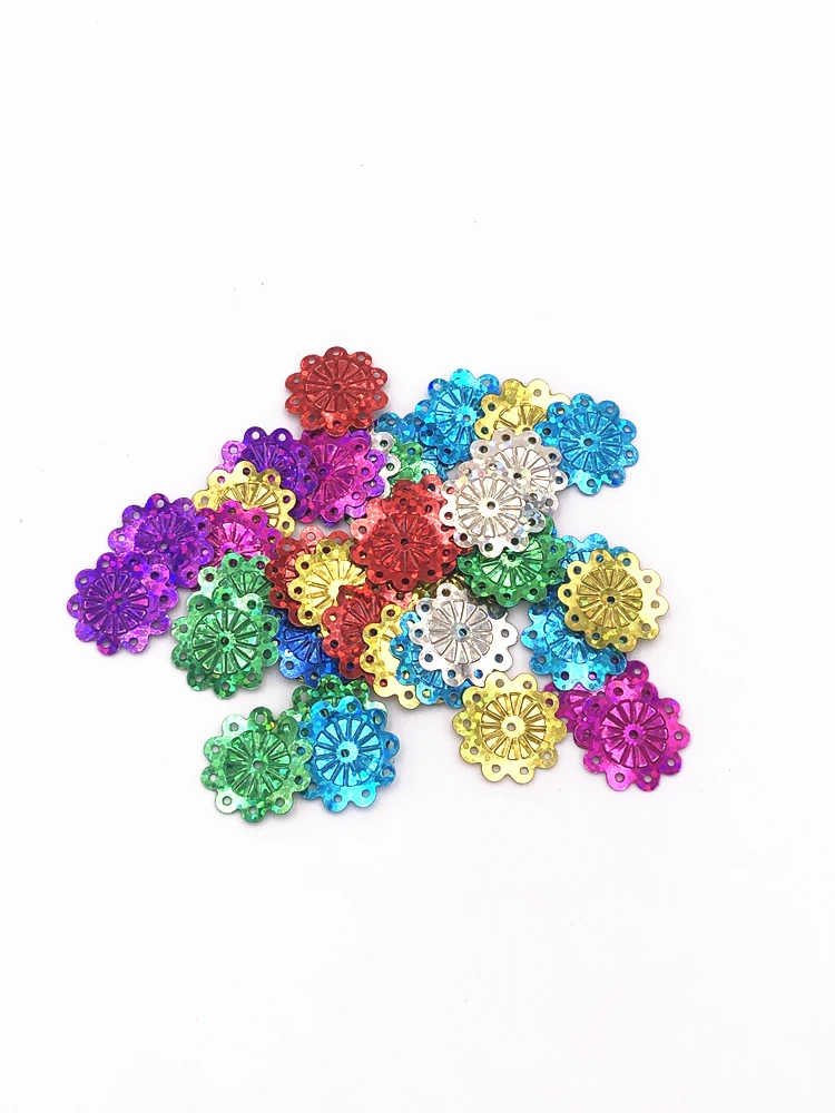 50Pcs 20mm Wheel Flower Loose Sequins Laser Mixed PVC Paillettes Sewing Wedding Craft, Kids DIY Lentejuelas Garment Accessory