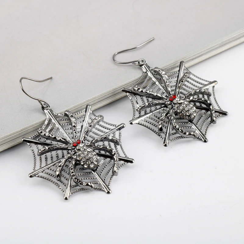 Fashion Creative Black Spider Web Gorgeous Drop Earrings Animal Rhinestone Trendy Punk Girls Birthday Party Halloween Jewelry-15