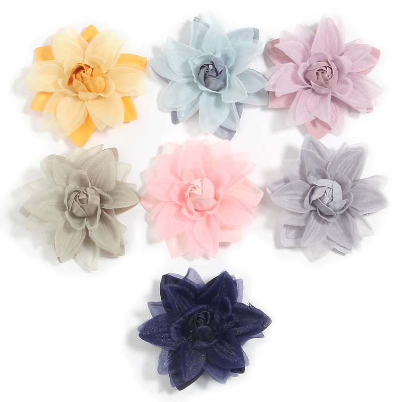 

5PCS 6.3CM 2.5" Satin Fabric Chiffon Flowers Bouquet For Baby Girls Hair Accessories Handmade Flower For Women Headbands